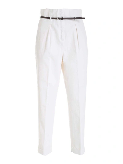 Shop Peserico Belted Pants In White