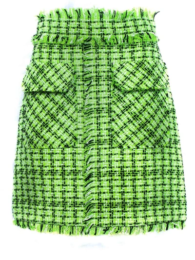Shop Msgm Tweed Skirt In Black And Green