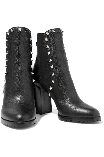 Shop Valentino Rockstud Pebbled-leather Ankle Boots In Black