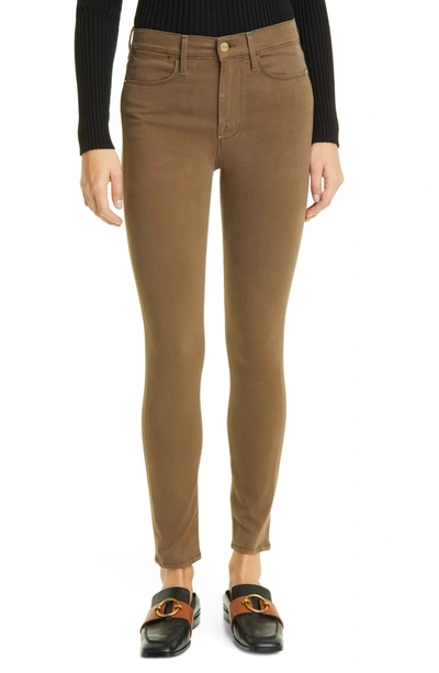Shop Frame Le High Skinny Sateen Jeans In Washed Army