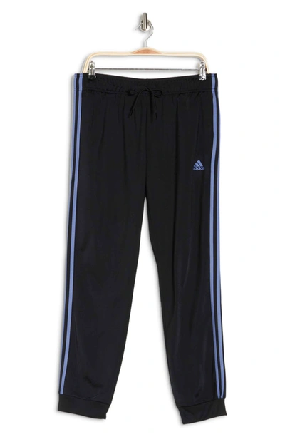 Adidas Originals Primegreen Essentials Warm-up Slim Tapered 3-stripes Track  Pants In Black/orbit Violet