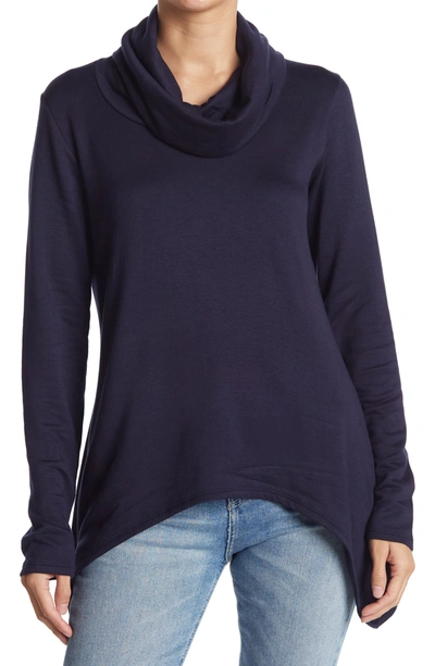 Shop Go Couture Swing Hem Cowl Neck Sweater In Navy Dye 1