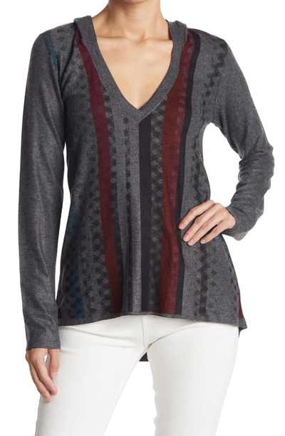 Shop Go Couture Hooded Tunic Sweater In Charcoal Print 3