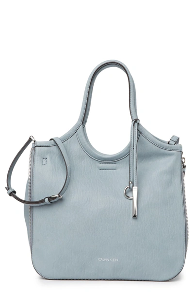 Shop Calvin Klein Gabrianna Leather North/south Tote Bag In Twilight