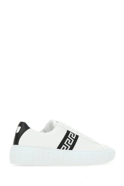 Shop Versace White Leather Greca Sneakers  White  Donna 37.5