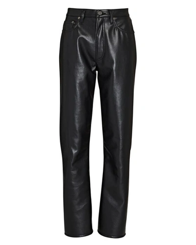 Shop Agolde Relaxed Recycled Leather Boot Pants In Black