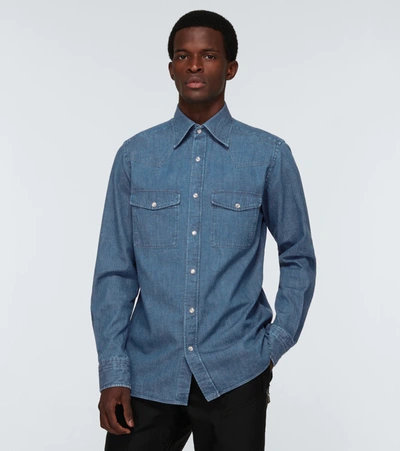 Shop Tom Ford Long-sleeved Denim Shirt In Blue