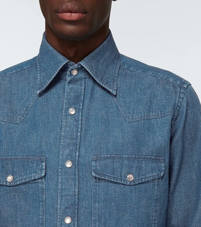 Shop Tom Ford Long-sleeved Denim Shirt In Blue