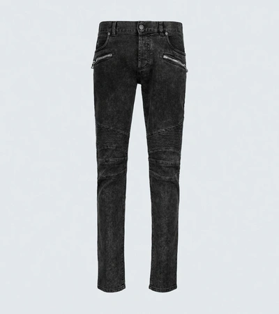 Shop Balmain Slim-fit Stretch-cotton Jeans In Black
