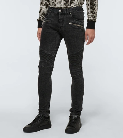 Shop Balmain Slim-fit Stretch-cotton Jeans In Black