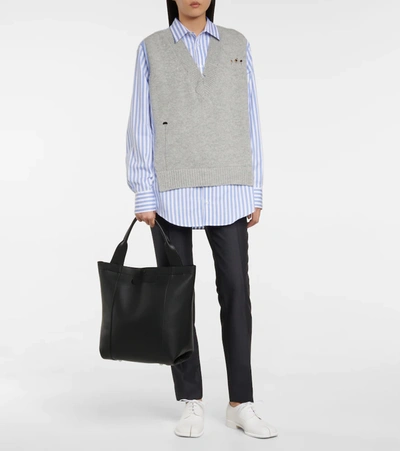 Shop Maison Margiela Layered Striped Cotton And Wool Shirt In Blue