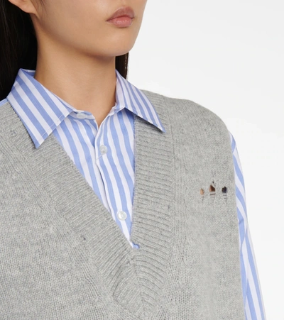 Shop Maison Margiela Layered Striped Cotton And Wool Shirt In Blue