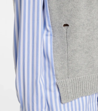 Shop Maison Margiela Layered Striped Cotton And Wool Shirt In Blue