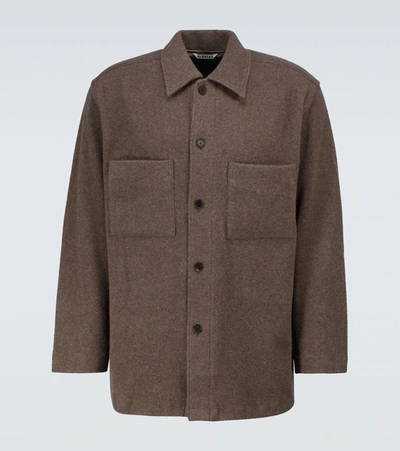 Shop Auralee Wool And Cashmere-blend Long-sleeved Shirt In Brown