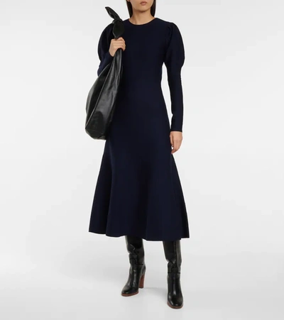 Shop Gabriela Hearst Hannah Wool And Cashmere Midi Dress In Blue