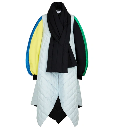 Shop Loewe Colorblocked Quilted Cotton Coat In Multicoloured