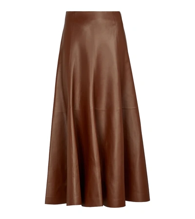 Shop Chloé High-rise Leather Midi Skirt In Brown