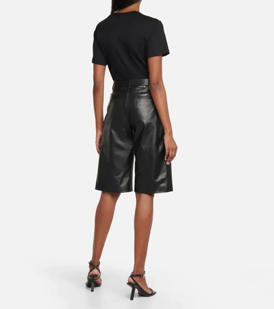 Shop Off-white High-rise Leather Bermuda Shorts In Black