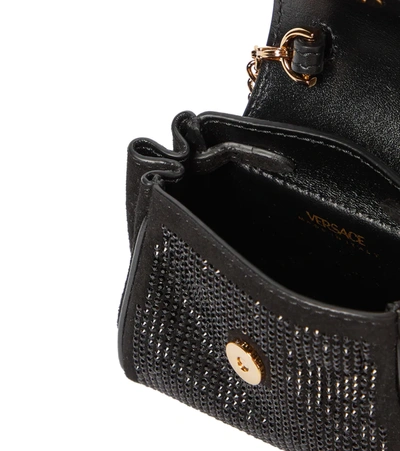 Shop Versace Medusa Mini Embellished Suede Tote In Black