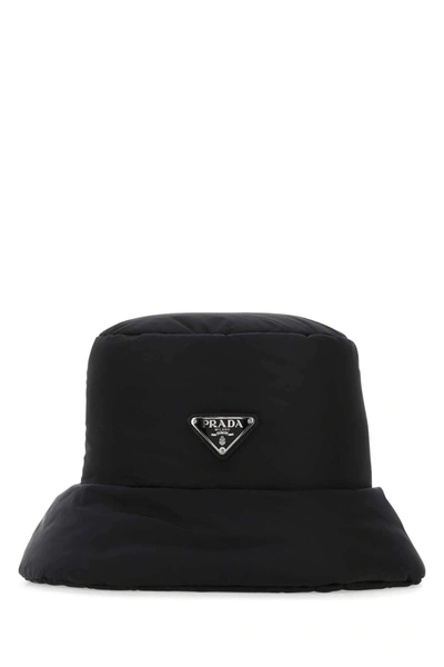 Shop Prada Logo Plaque Bucket Hat In Black