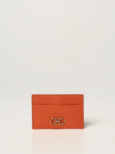Shop Ferragamo Leather Credit Card Holder In Orange