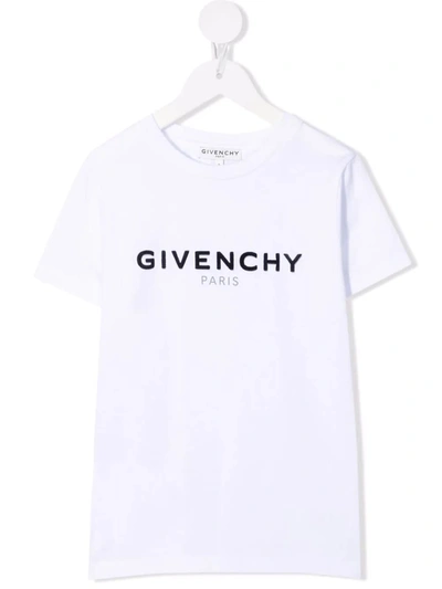 Shop Givenchy White Kids T-shirt With Black Flocked Logo In Bianco