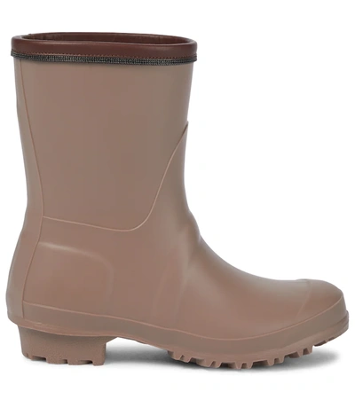 Shop Brunello Cucinelli Embellished Rubber Boots In Brown