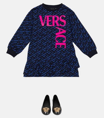 Shop Versace Logo Monogram Cotton Sweater Dress In Multicoloured