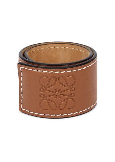 Shop Loewe Brown Logo Leather Bracelet In Tan