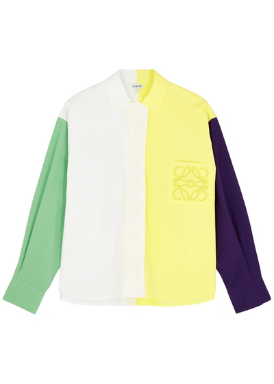 Shop Loewe Colour-blocked Cotton-blend Blouse In Multicoloured