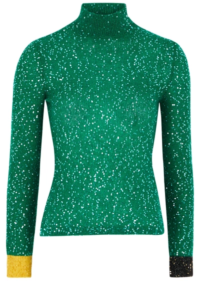 Shop Loewe Green Sequin-embellished Knitted Top