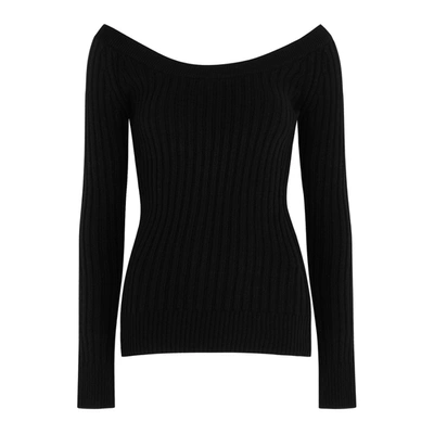 Shop Erdem Harper Off-the-shoulder Wool-blend Jumper In Black