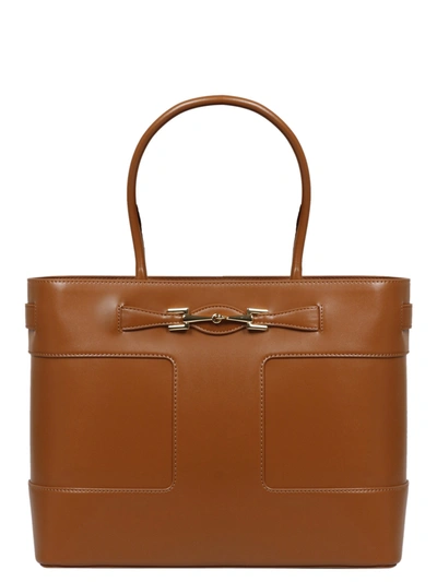 Shop Elisabetta Franchi Horsebit Detailed Large Tote Bag In Brown
