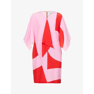 Shop Burberry Womens Primr Pink Geometric-print Silk-crepe Midi Dress 10