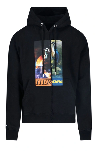 Shop Heron Preston Split Heron Logo Printed Hoodie In Black