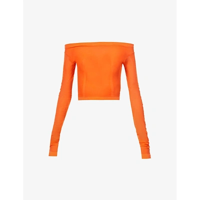 Shop Acne Studios Womens Mandarin Orange Elfrida Off-the-shoulder Stretch-woven Top S