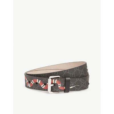 Shop Gucci Snake Gg Supreme Leather Belt In Black