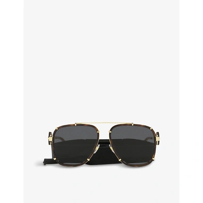 Shop Versace Women's Brown Ve2233 Logo-engraved Tortoiseshell-print Aviator Sunglasses