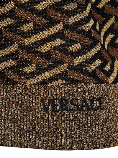 Shop Versace Viscose Blend Vest With Monogram Print In Metallic