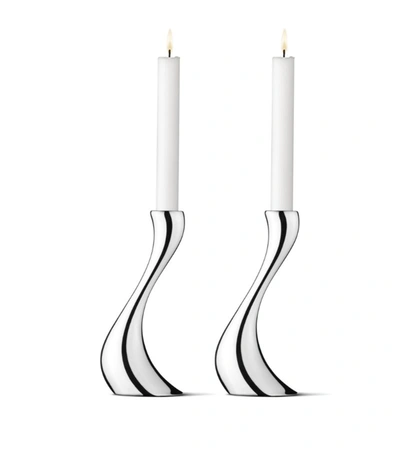 Shop Georg Jensen Cobra Medium Candle Holder (set Of 2) In Silver