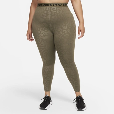 Shop Nike Women's  Pro Dri-fit Womenâs High-waisted 7/8 Printed Leggings (plus Size) In Green