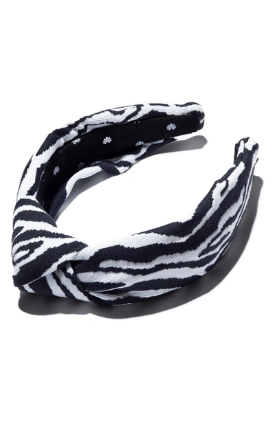 Shop Lele Sadoughi Print Knotted Headband In Zebra Jacquard