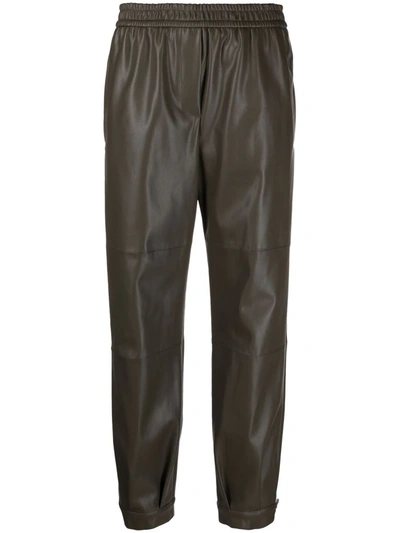 Shop Nude Faux-leather Slip-on Trousers In 绿色