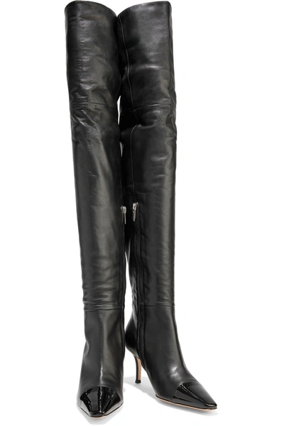 Shop Gianvito Rossi Stefanie Smooth And Patent-leather Thigh Boots In Black
