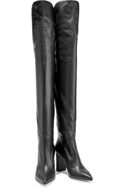 Shop Gianvito Rossi Morgan 85 Leather Thigh Boots In Black