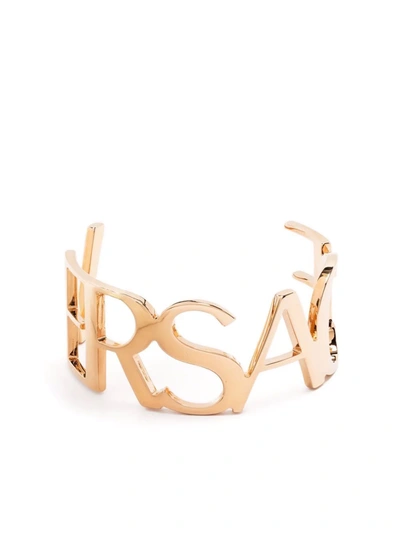 Shop Versace Logo Cuff Bracelet In 金色