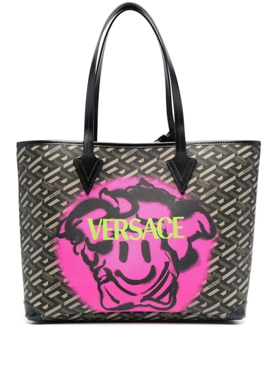 Shop Versace Medusa Smiley Tote Bag In 绿色