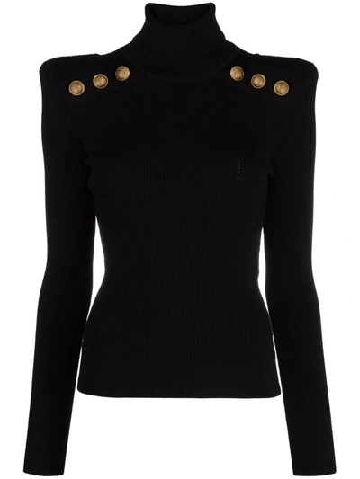 Shop Balmain Long-sleeve Knitted Roll-neck Top In 黑色