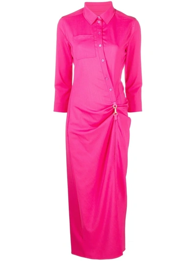 Shop Jacquemus Jocou Gathered Buckle-embellished Dress In 粉色