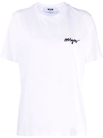 Shop Msgm Chest-logo Crew Neck T-shirt In White